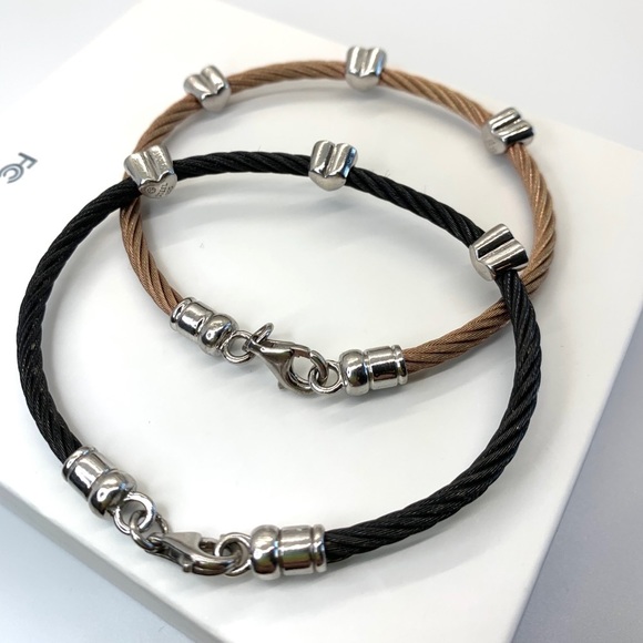 Diamond heart stainless steel and sterling silver bracelet - Picture 6 of 7